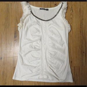 Michael Simon top ruffled sleeves & beaded neck